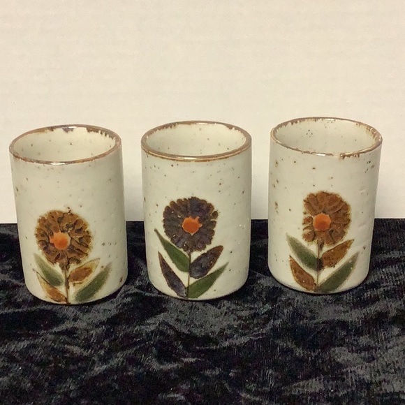 Vintage Otagiri Brown Green floral set of 3 tea or juice stoneware cups - Picture 2 of 4